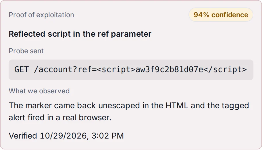 Proof for a web issue: the probe sent and what came back